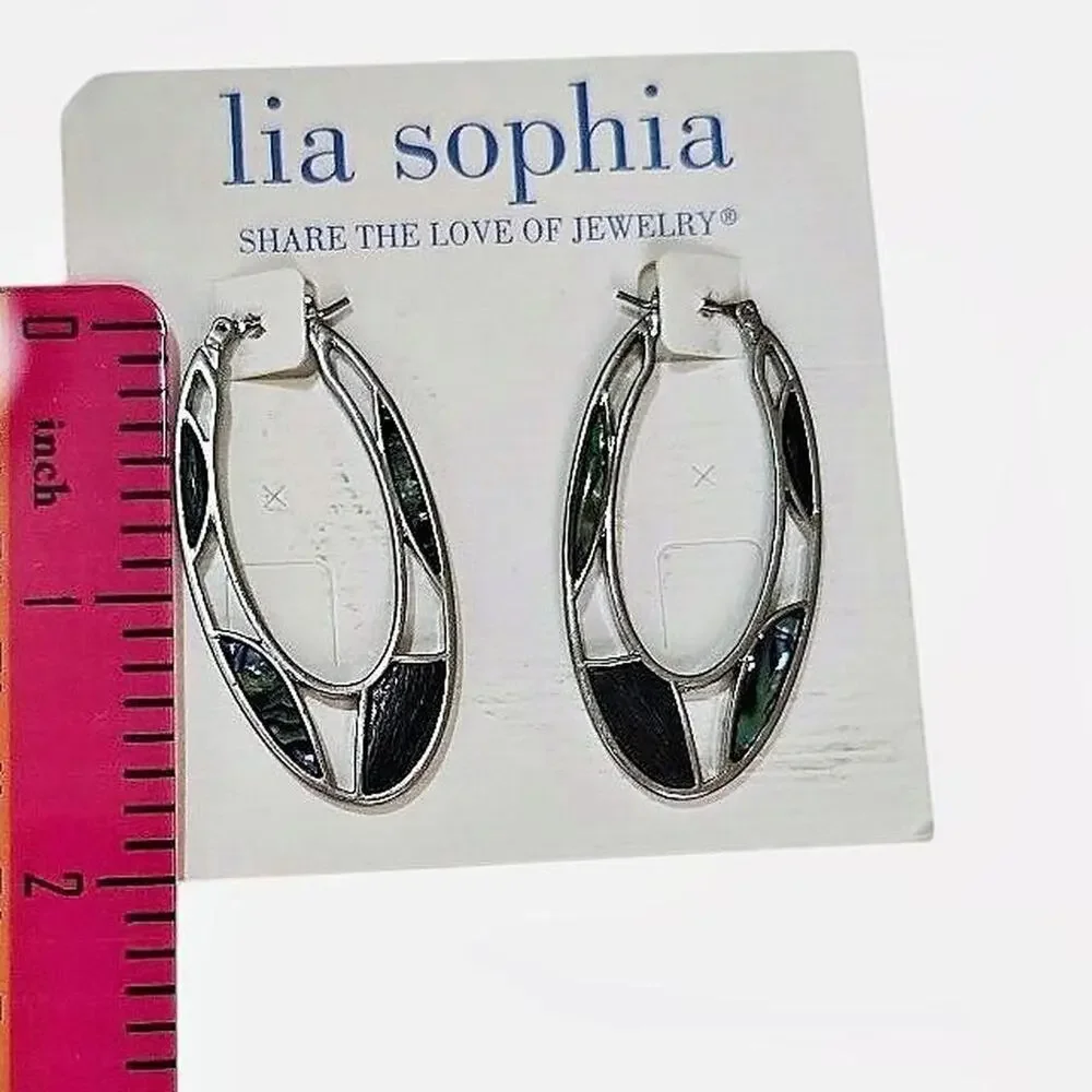 NWT Lia Sophia Abalone & Black Enamel Silver Tone Necklace & Earring Set